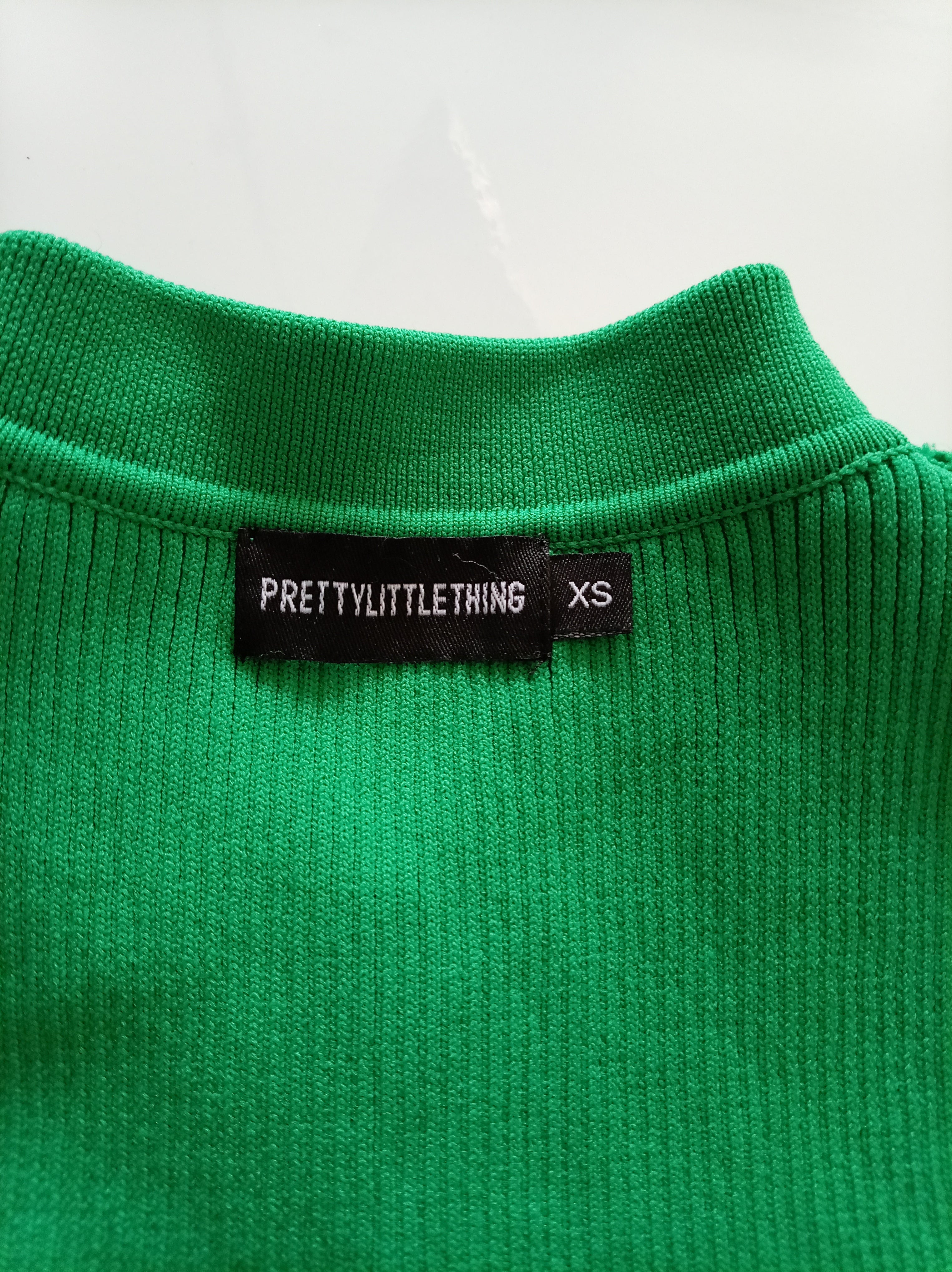 PrettyLittleThing Bright Green Ribbed Sleeveless Collared Button Front Midi Bodycon Dress XS