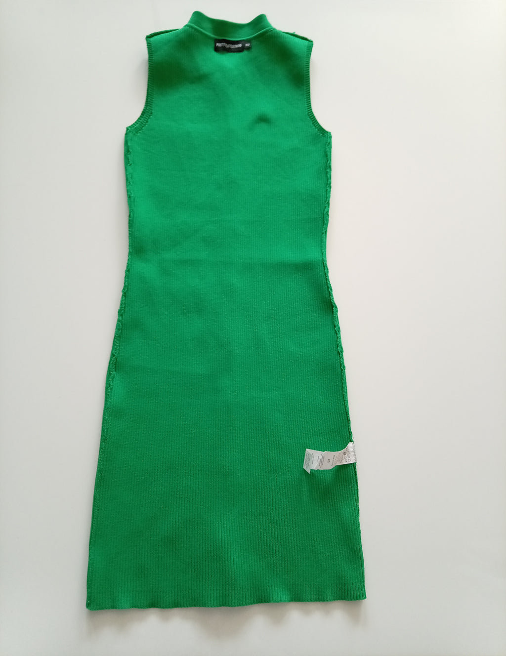 PrettyLittleThing Bright Green Ribbed Sleeveless Collared Button Front Midi Bodycon Dress XS