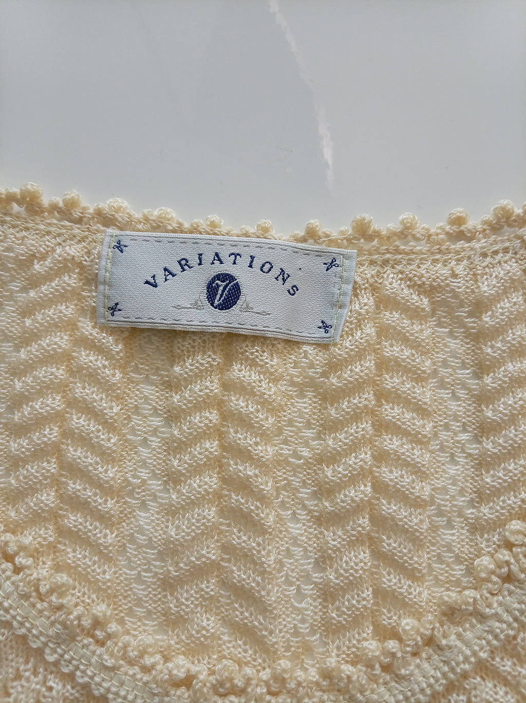 Vintage Variations Cream Textured Knit Sleeveless Tank Top Vest Pearl Button Detail UK 12
