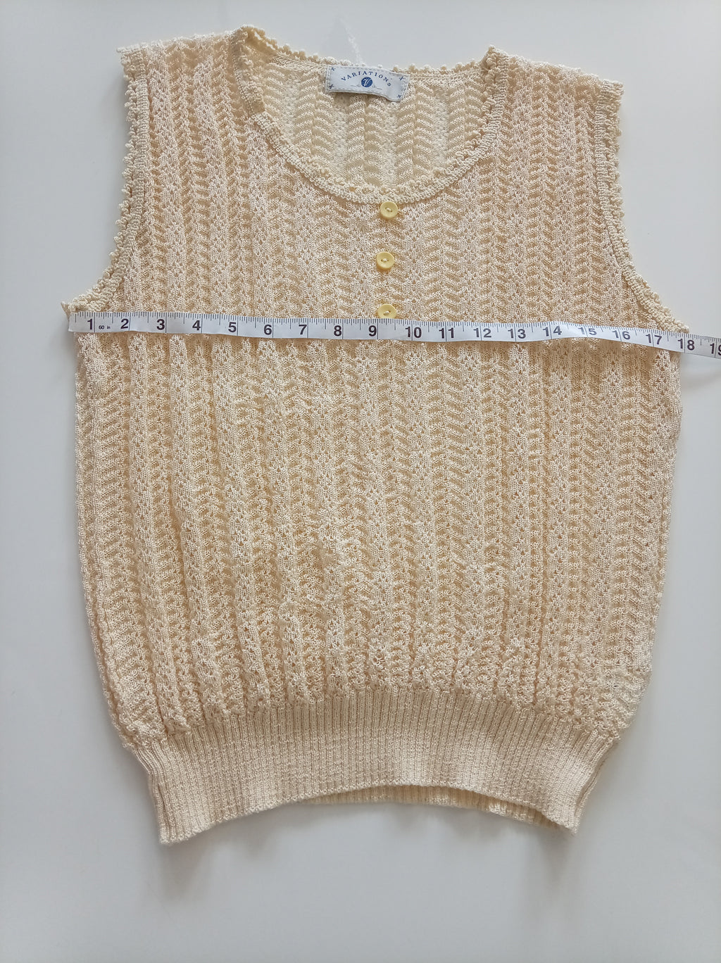 Vintage Variations Cream Textured Knit Sleeveless Tank Top Vest Pearl Button Detail UK 12