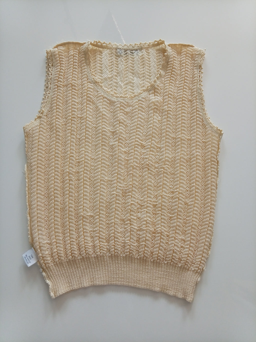 Vintage Variations Cream Textured Knit Sleeveless Tank Top Vest Pearl Button Detail UK 12