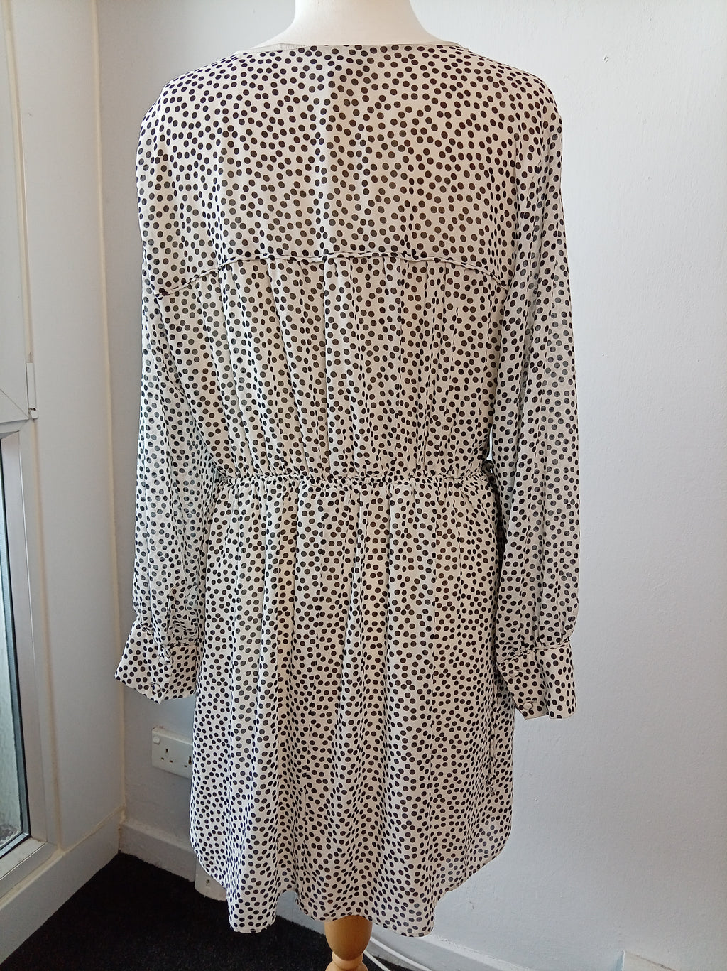 H&M White Black Polka Dot Long Sleeve Smock Mini Dress XL