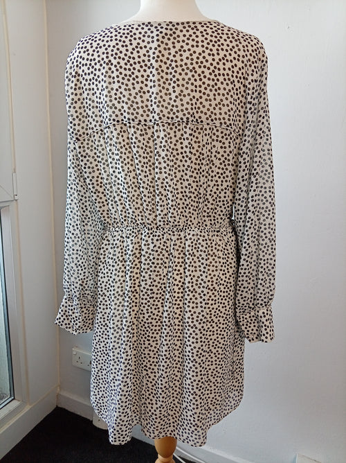 H&M White Black Polka Dot Long Sleeve Smock Mini Dress XL