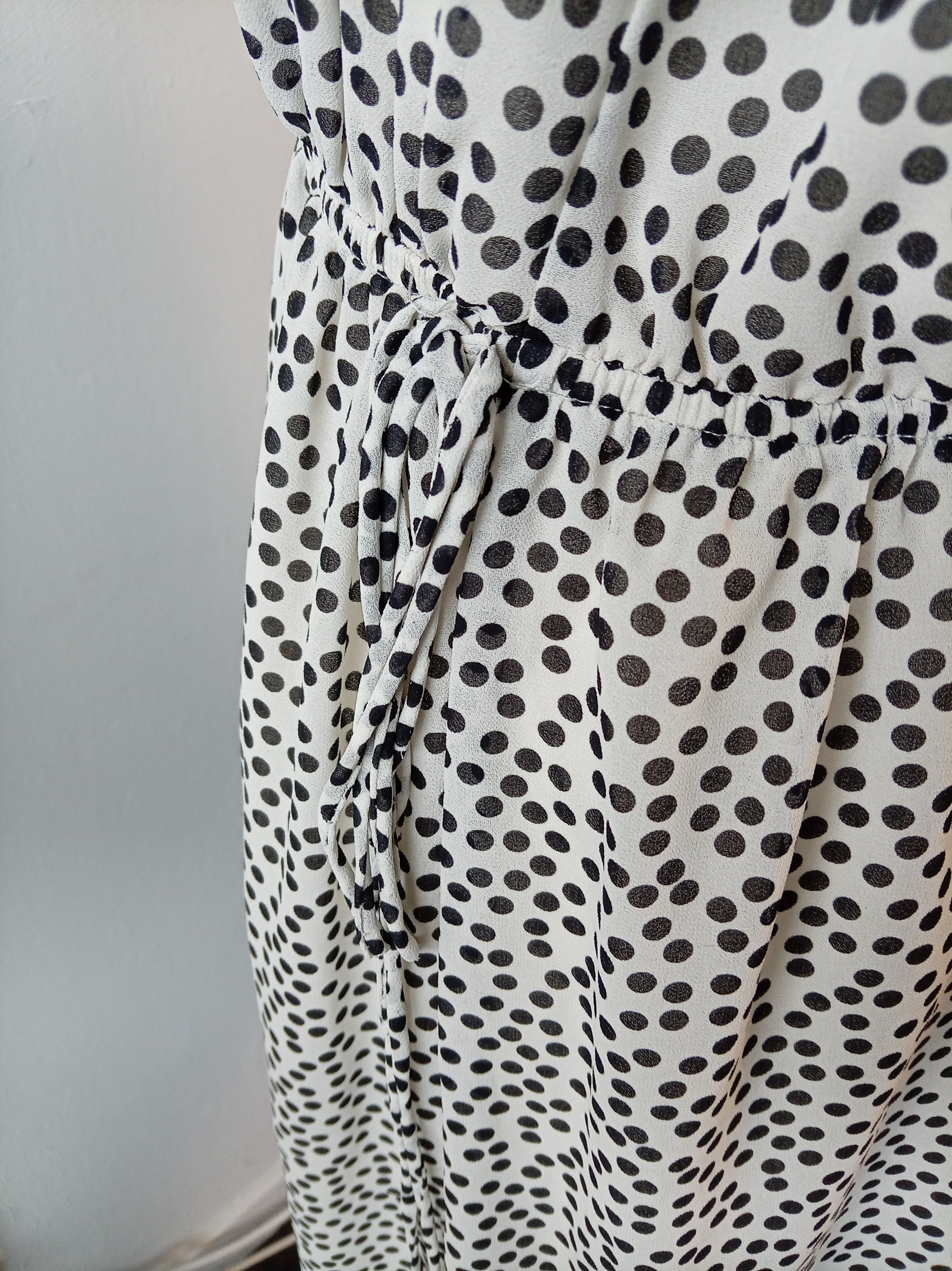 H&M White Black Polka Dot Long Sleeve Smock Mini Dress XL