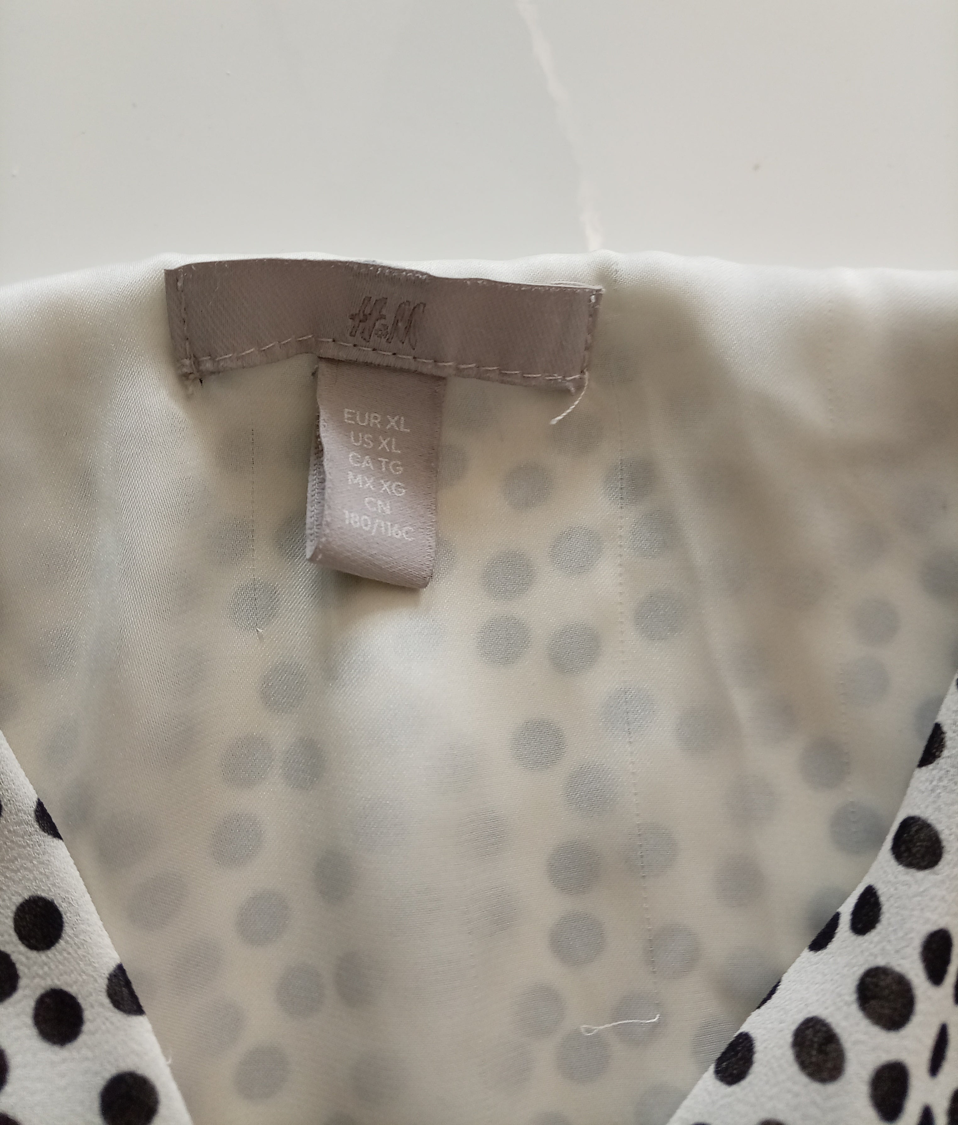 H&M White Black Polka Dot Long Sleeve Smock Mini Dress XL