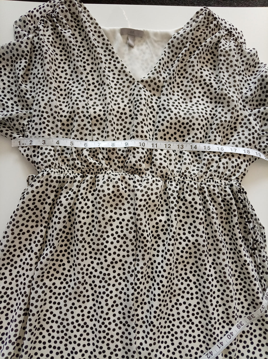 H&M White Black Polka Dot Long Sleeve Smock Mini Dress XL