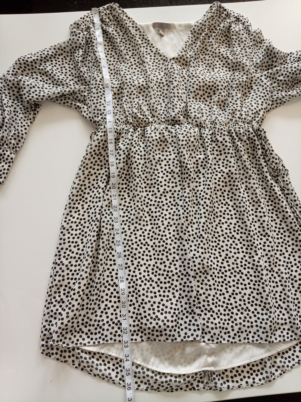 H&M White Black Polka Dot Long Sleeve Smock Mini Dress XL