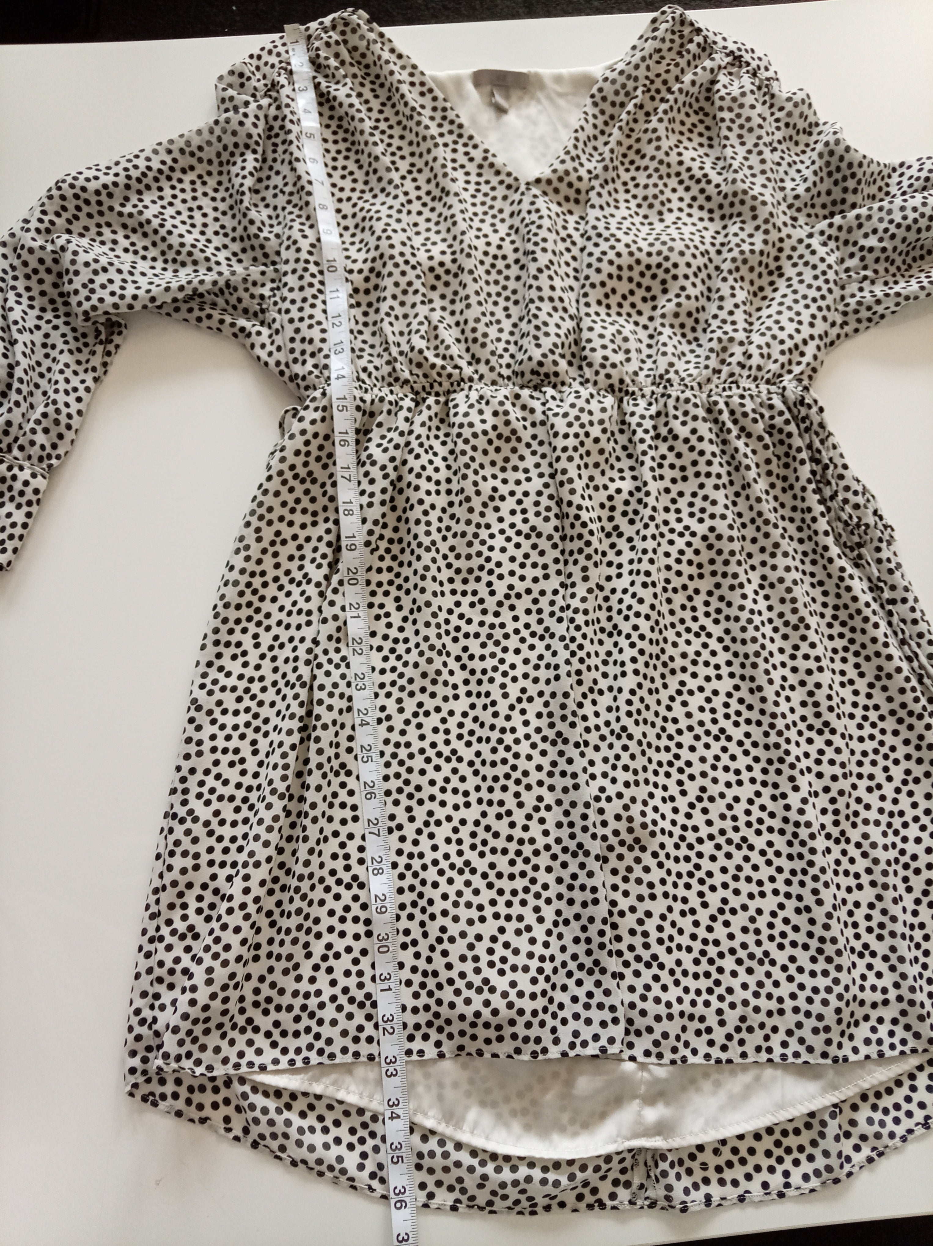 H&M White Black Polka Dot Long Sleeve Smock Mini Dress XL