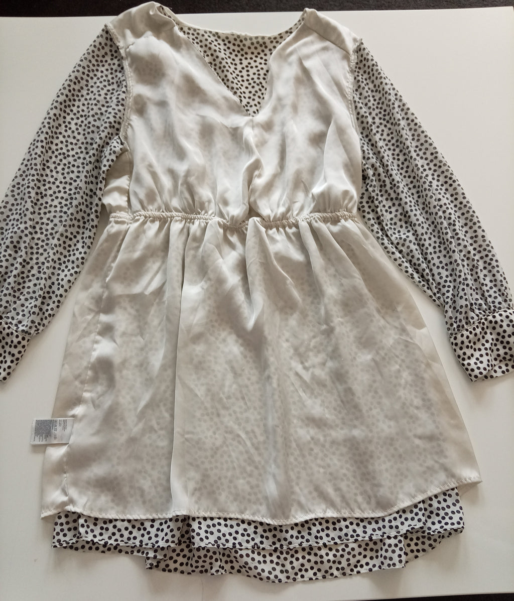 H&M White Black Polka Dot Long Sleeve Smock Mini Dress XL