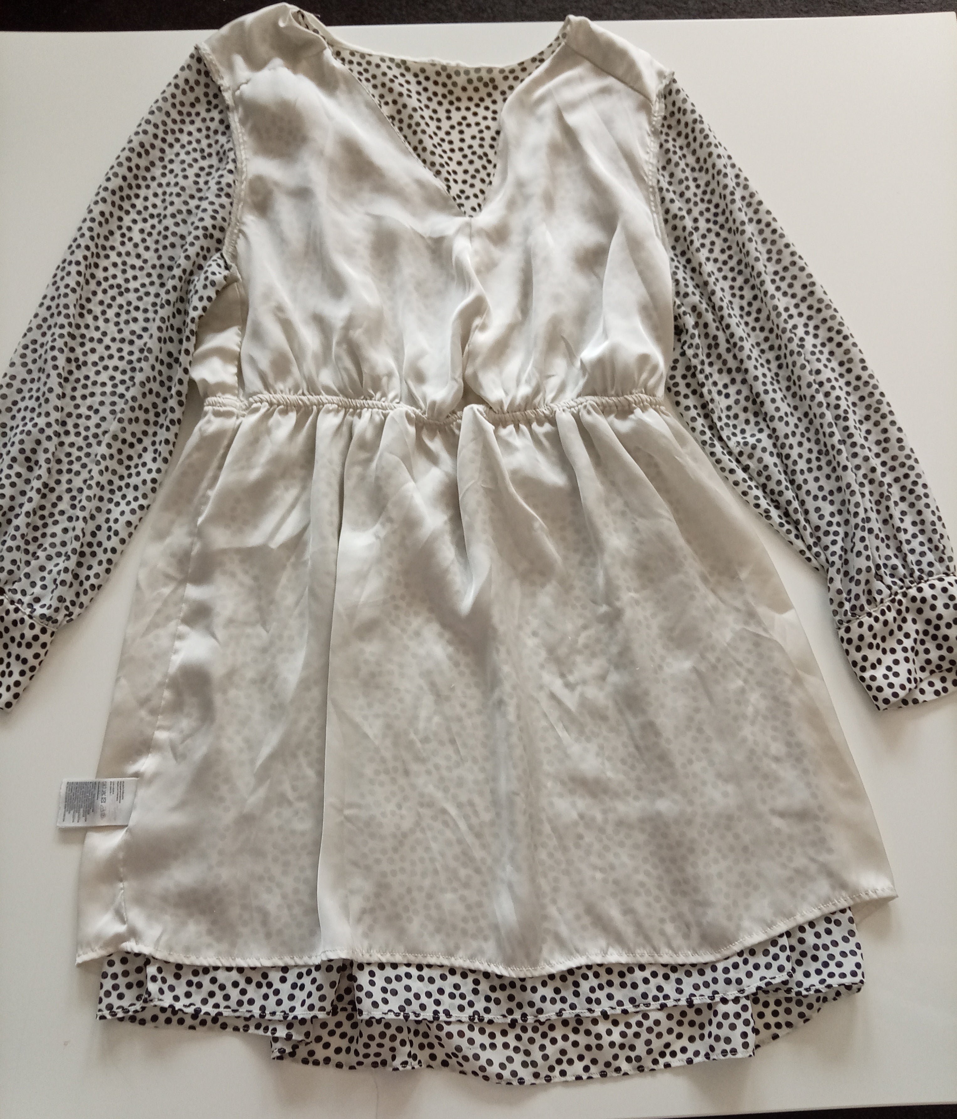 H&M White Black Polka Dot Long Sleeve Smock Mini Dress XL