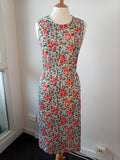 Vintage Butte Knit Floral Midi Dress UK 14 Retro 60s 70s Sleeveless Red Blue