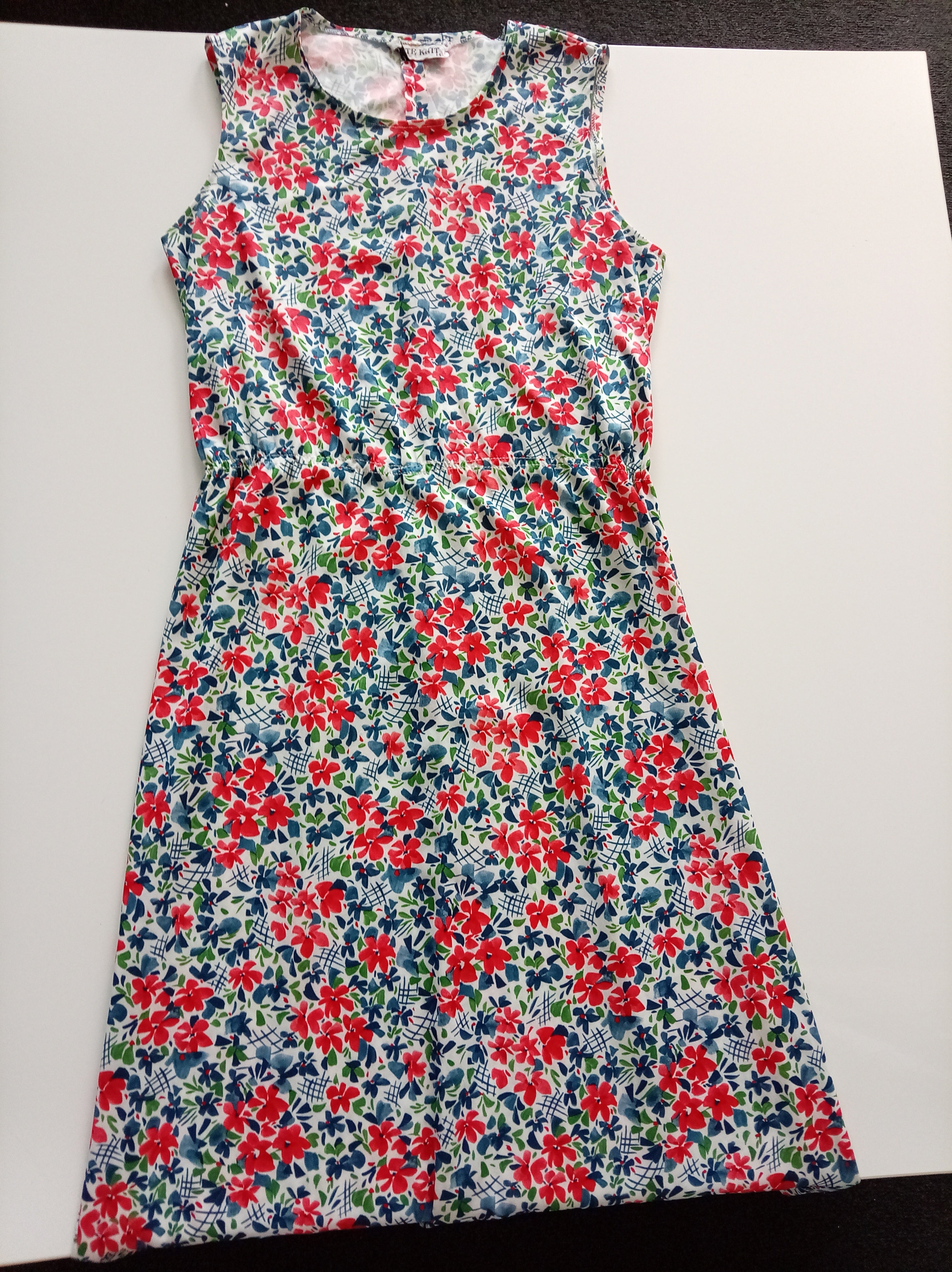 Vintage Butte Knit Floral Midi Dress UK 14 Retro 60s 70s Sleeveless Red Blue