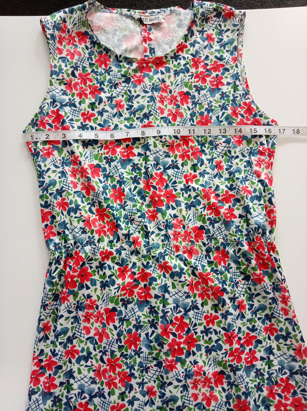 Vintage Butte Knit Floral Midi Dress UK 14 Retro 60s 70s Sleeveless Red Blue