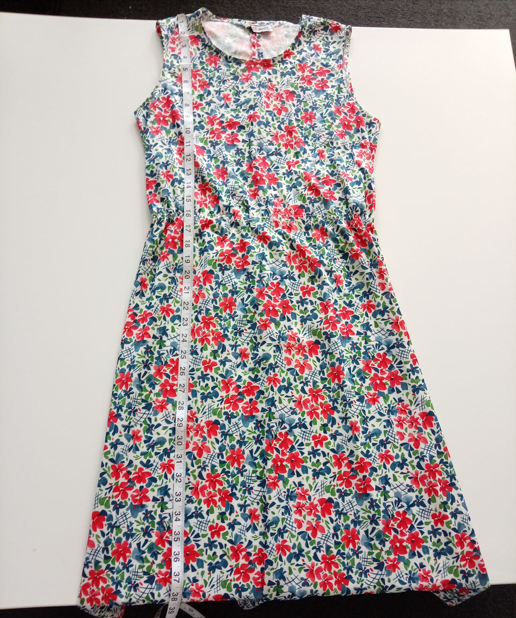 Vintage Butte Knit Floral Midi Dress UK 14 Retro 60s 70s Sleeveless Red Blue