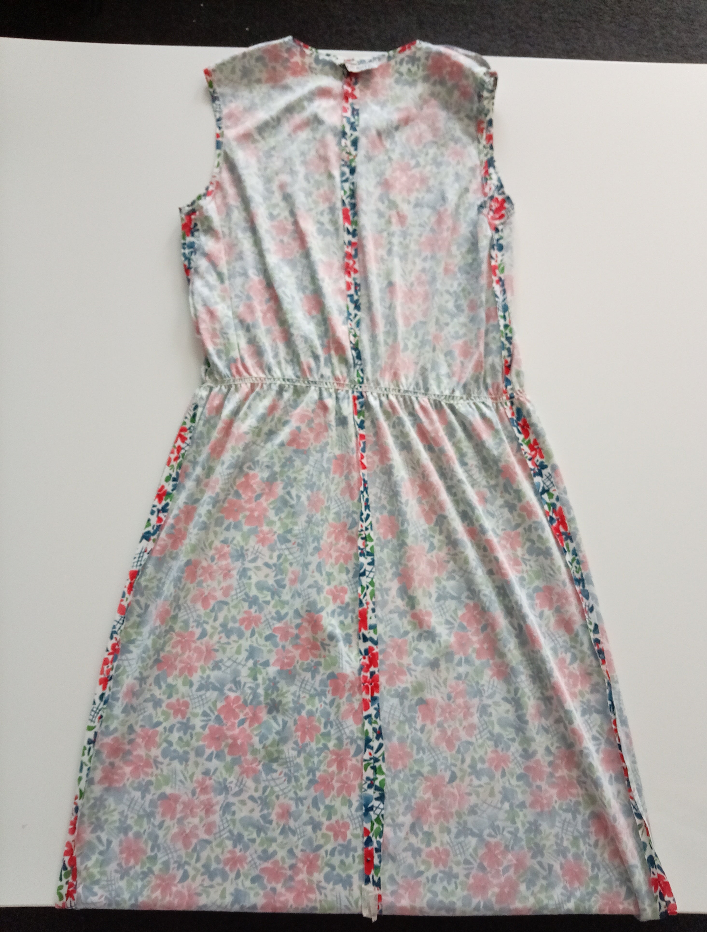 Vintage Butte Knit Floral Midi Dress UK 14 Retro 60s 70s Sleeveless Red Blue