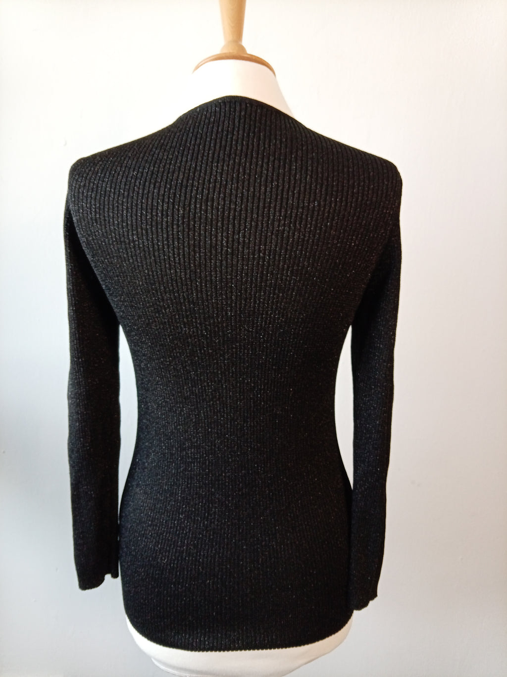Olsen Black Shimmer Rib Knit Top UK 10 Long Sleeve Stretch Jumper Smart Casual