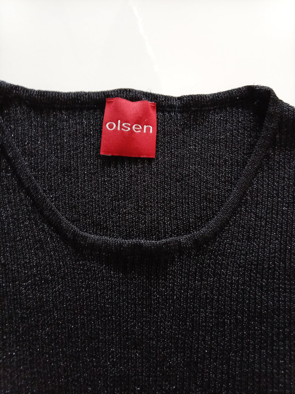 Olsen Black Shimmer Rib Knit Top UK 10 Long Sleeve Stretch Jumper Smart Casual