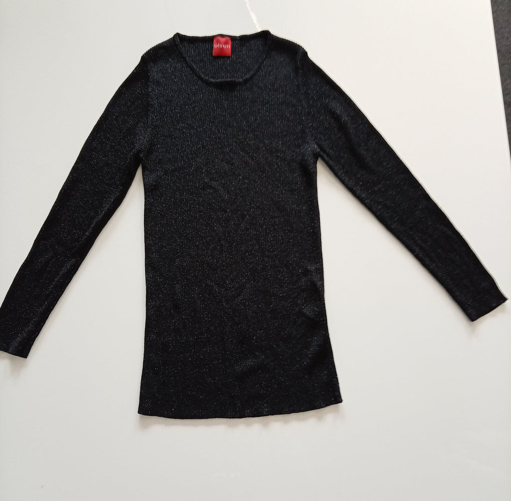 Olsen Black Shimmer Rib Knit Top UK 10 Long Sleeve Stretch Jumper Smart Casual