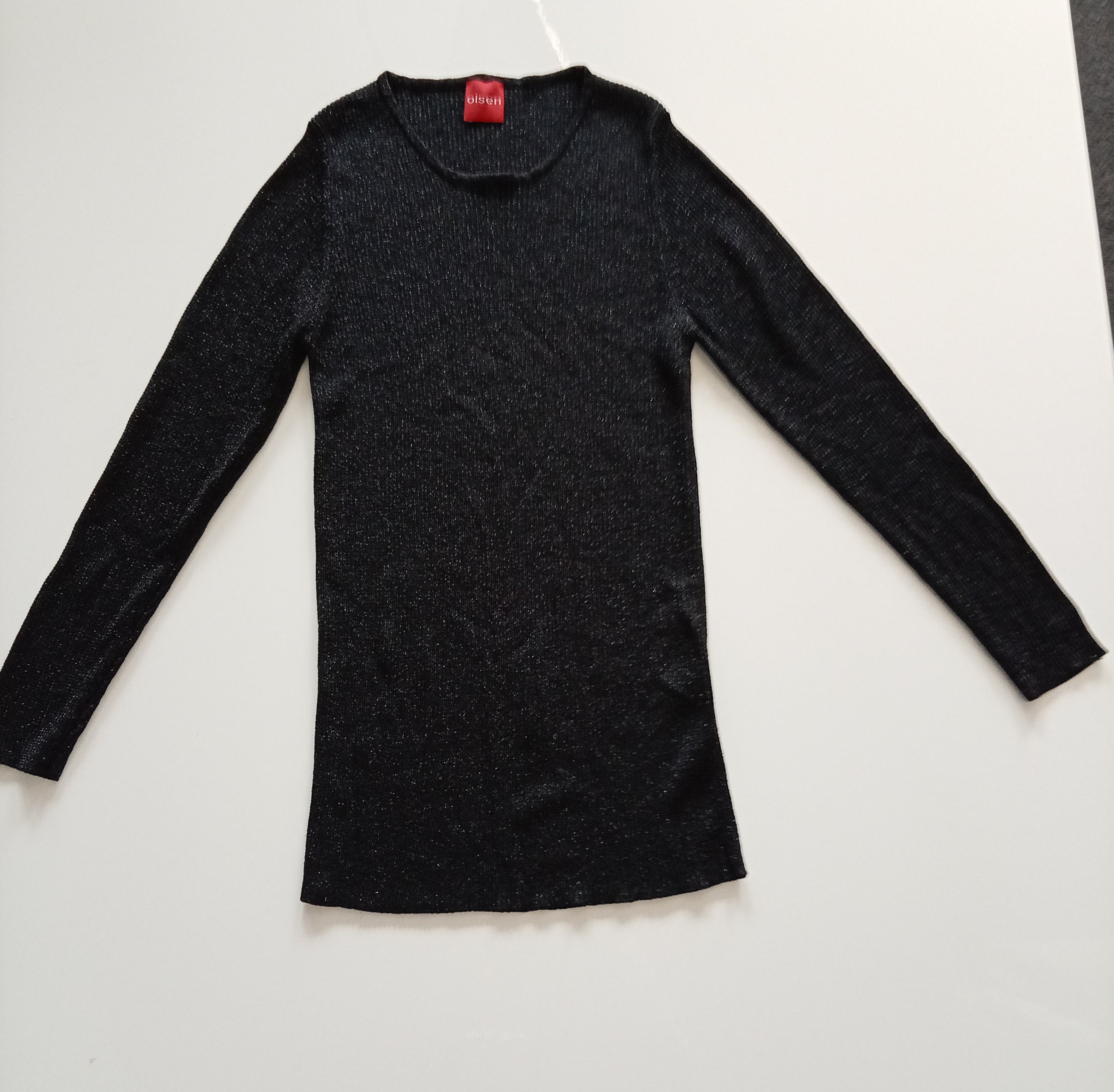 Olsen Black Shimmer Rib Knit Top UK 10 Long Sleeve Stretch Jumper Smart Casual