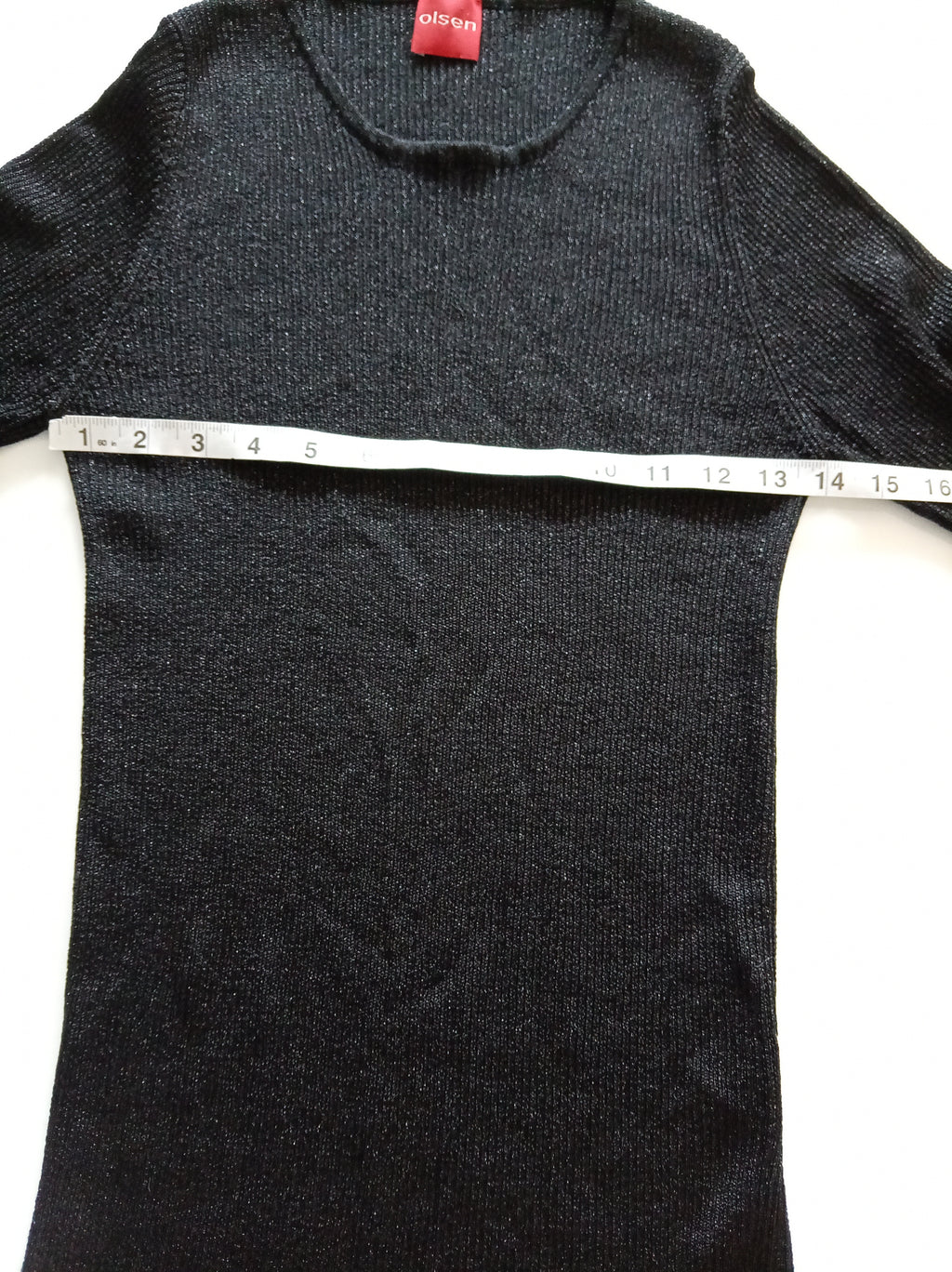 Olsen Black Shimmer Rib Knit Top UK 10 Long Sleeve Stretch Jumper Smart Casual