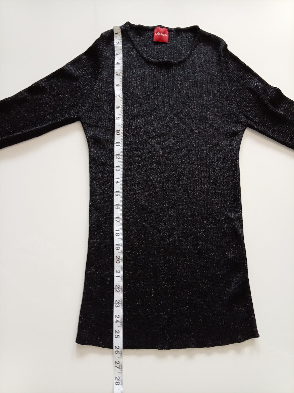 Olsen Black Shimmer Rib Knit Top UK 10 Long Sleeve Stretch Jumper Smart Casual