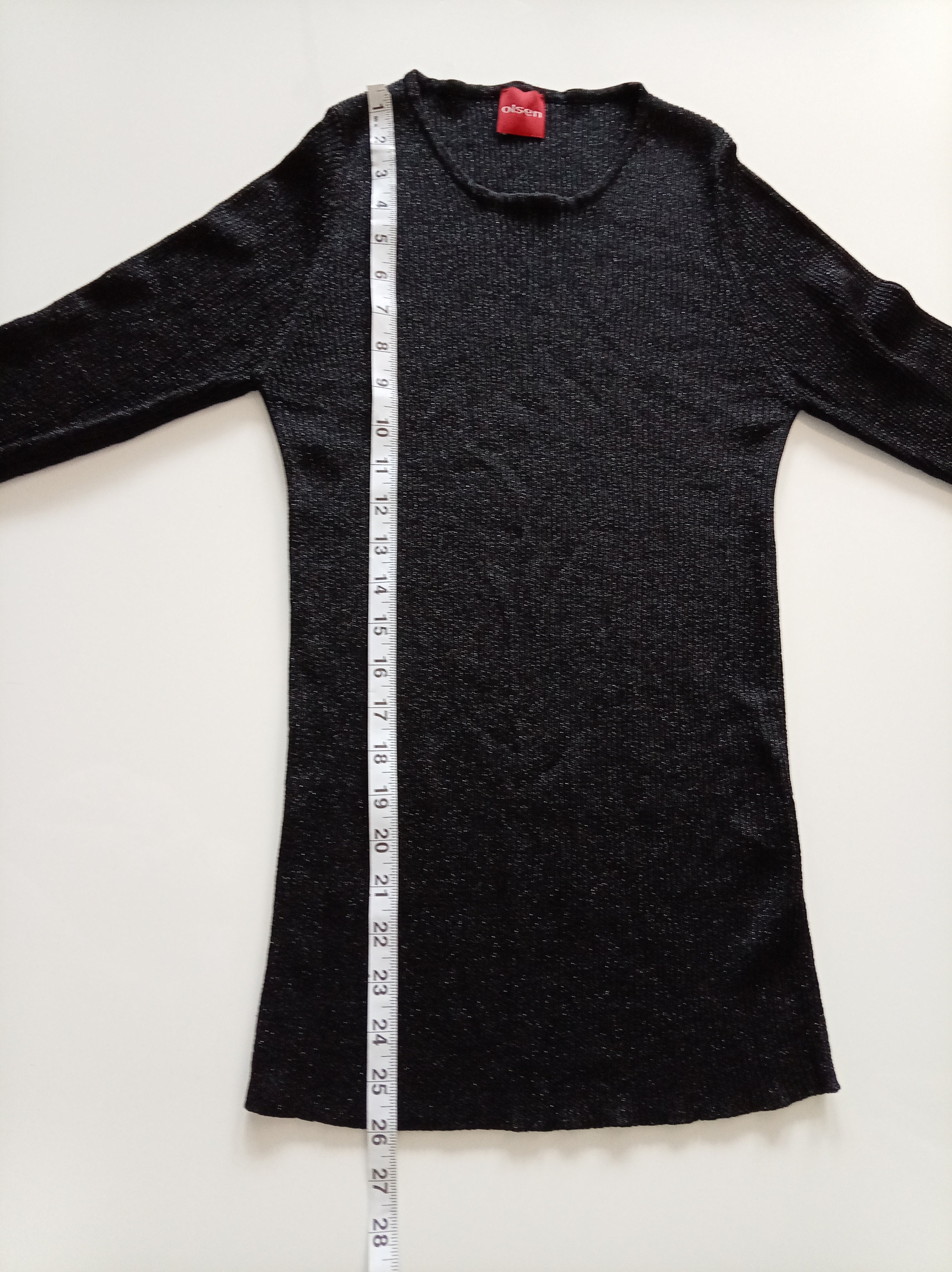 Olsen Black Shimmer Rib Knit Top UK 10 Long Sleeve Stretch Jumper Smart Casual