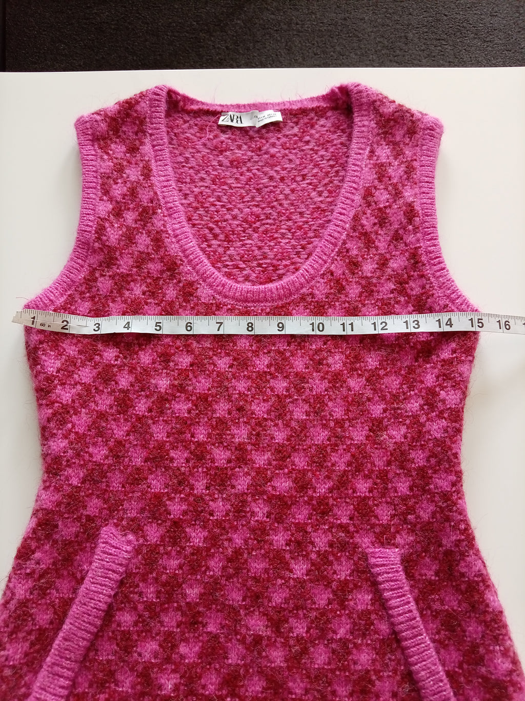 Zara Pink Burgundy Textured Knit Mini Dress Size M Sleeveless A-Line Pockets