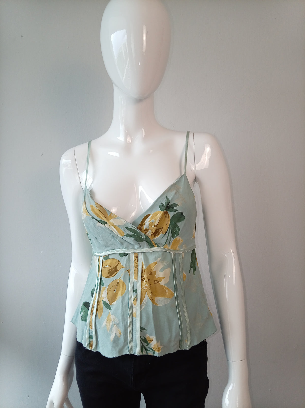 MEXX Vintage Floral Cami Top – Aqua & Ochre – EU 40/42