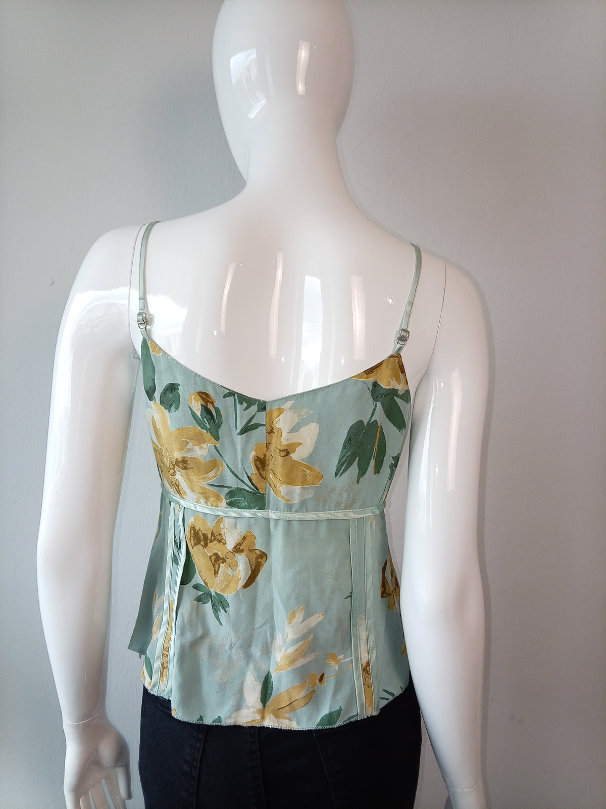 MEXX Vintage Floral Cami Top – Aqua & Ochre – EU 40/42