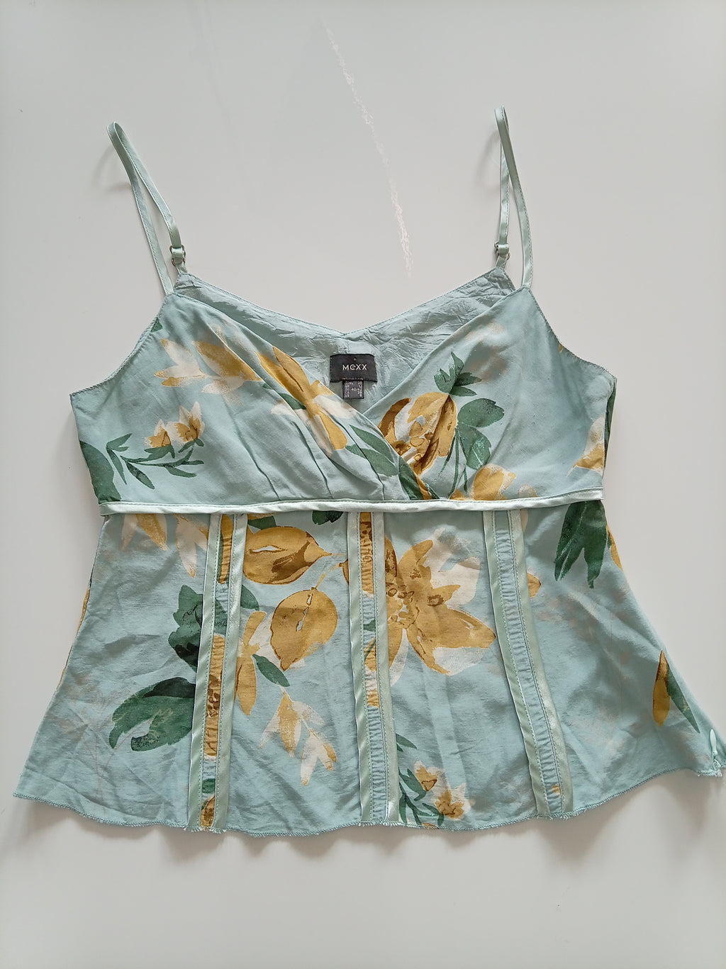 MEXX Vintage Floral Cami Top – Aqua & Ochre – EU 40/42