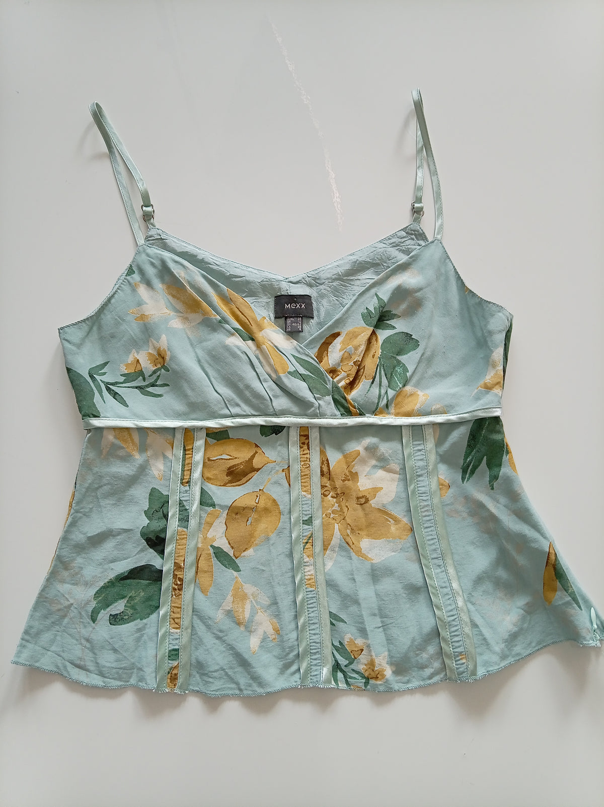 MEXX Vintage Floral Cami Top – Aqua & Ochre – EU 40/42