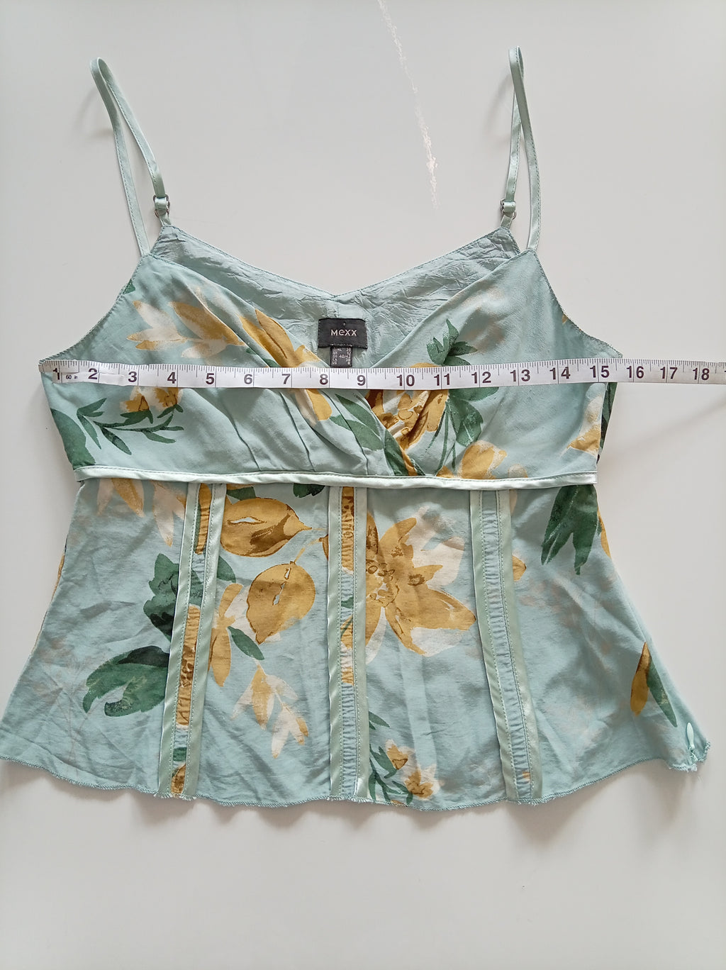 MEXX Vintage Floral Cami Top – Aqua & Ochre – EU 40/42