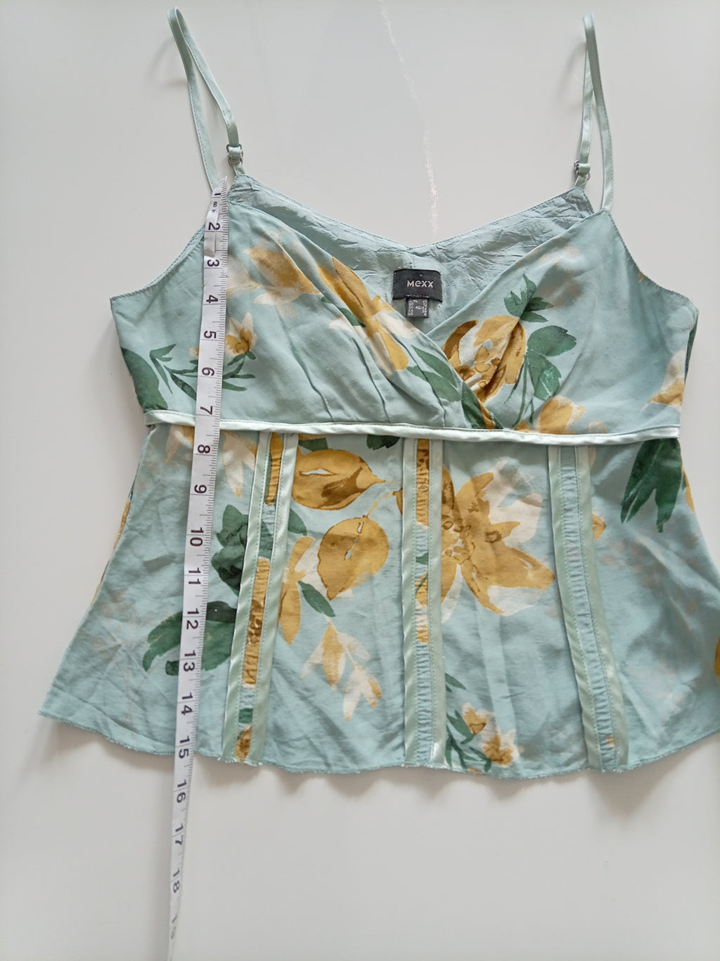 MEXX Vintage Floral Cami Top – Aqua & Ochre – EU 40/42