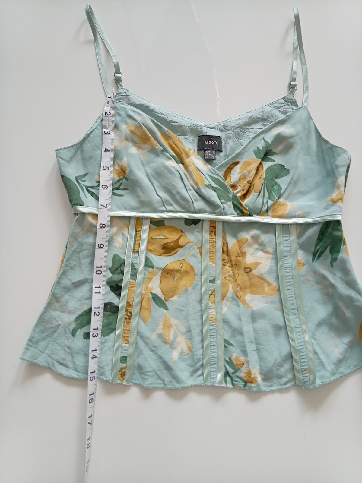 MEXX Vintage Floral Cami Top – Aqua & Ochre – EU 40/42