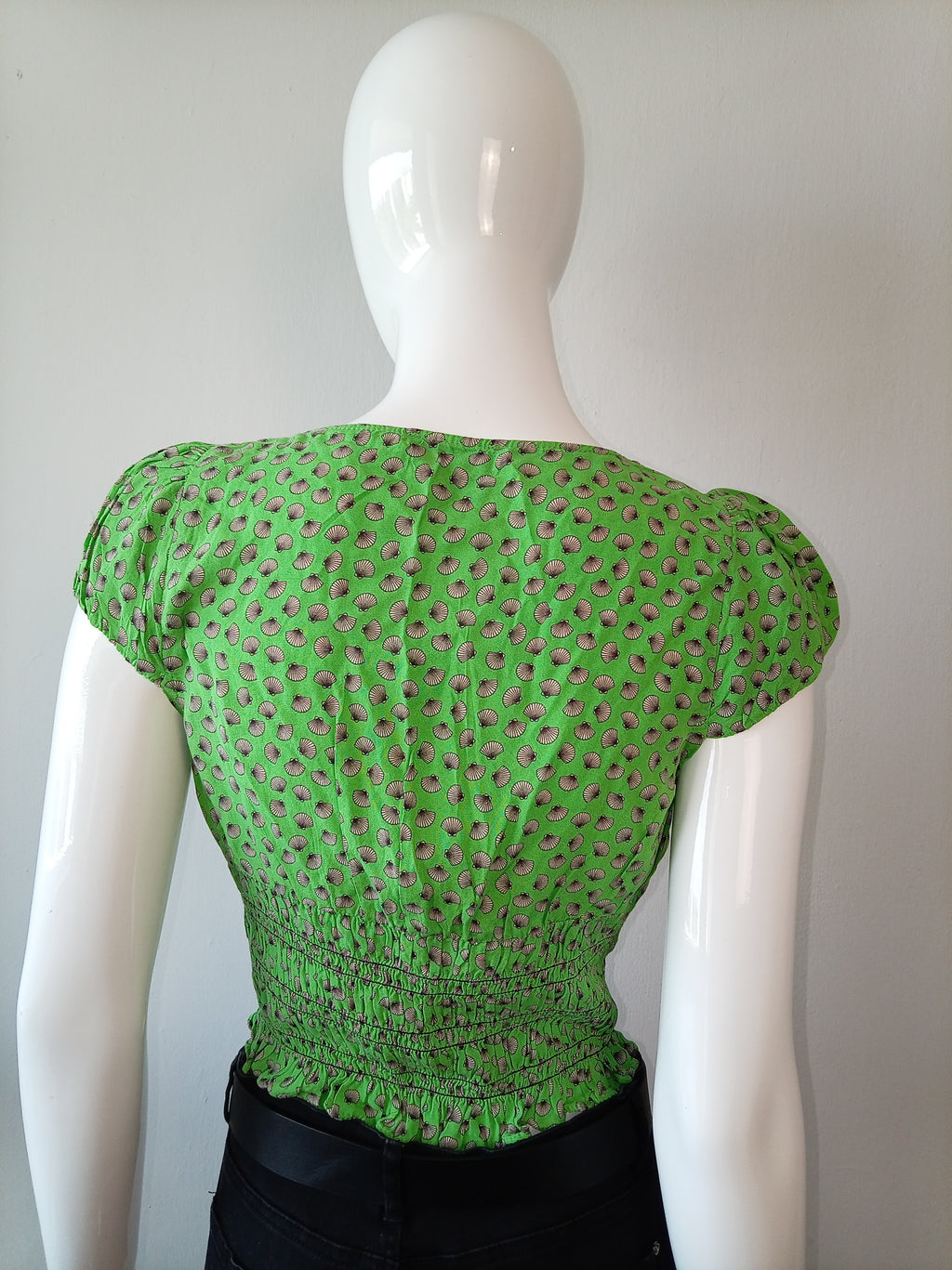 Topshop Green Seashell Print Shirred Crop Top UK 8
