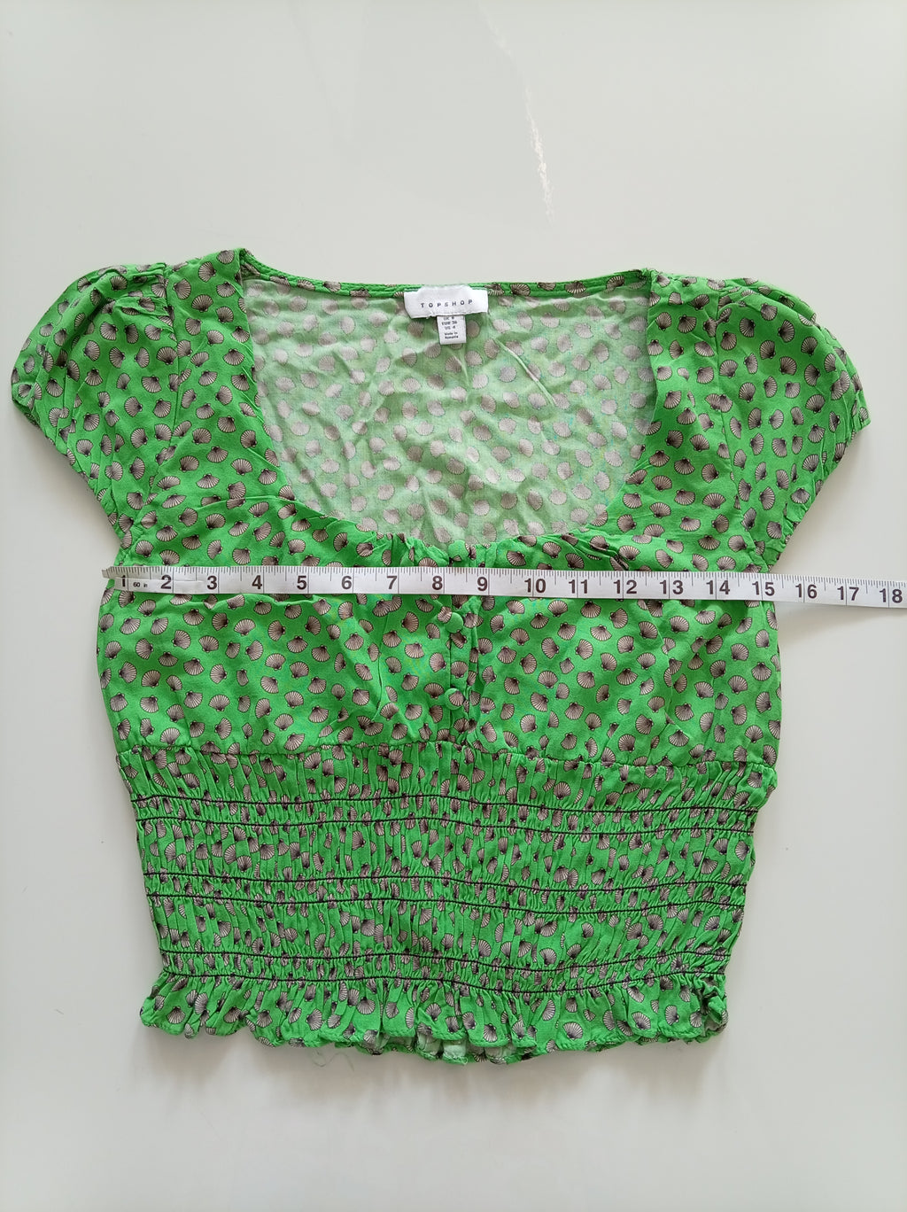 Topshop Green Seashell Print Shirred Crop Top UK 8