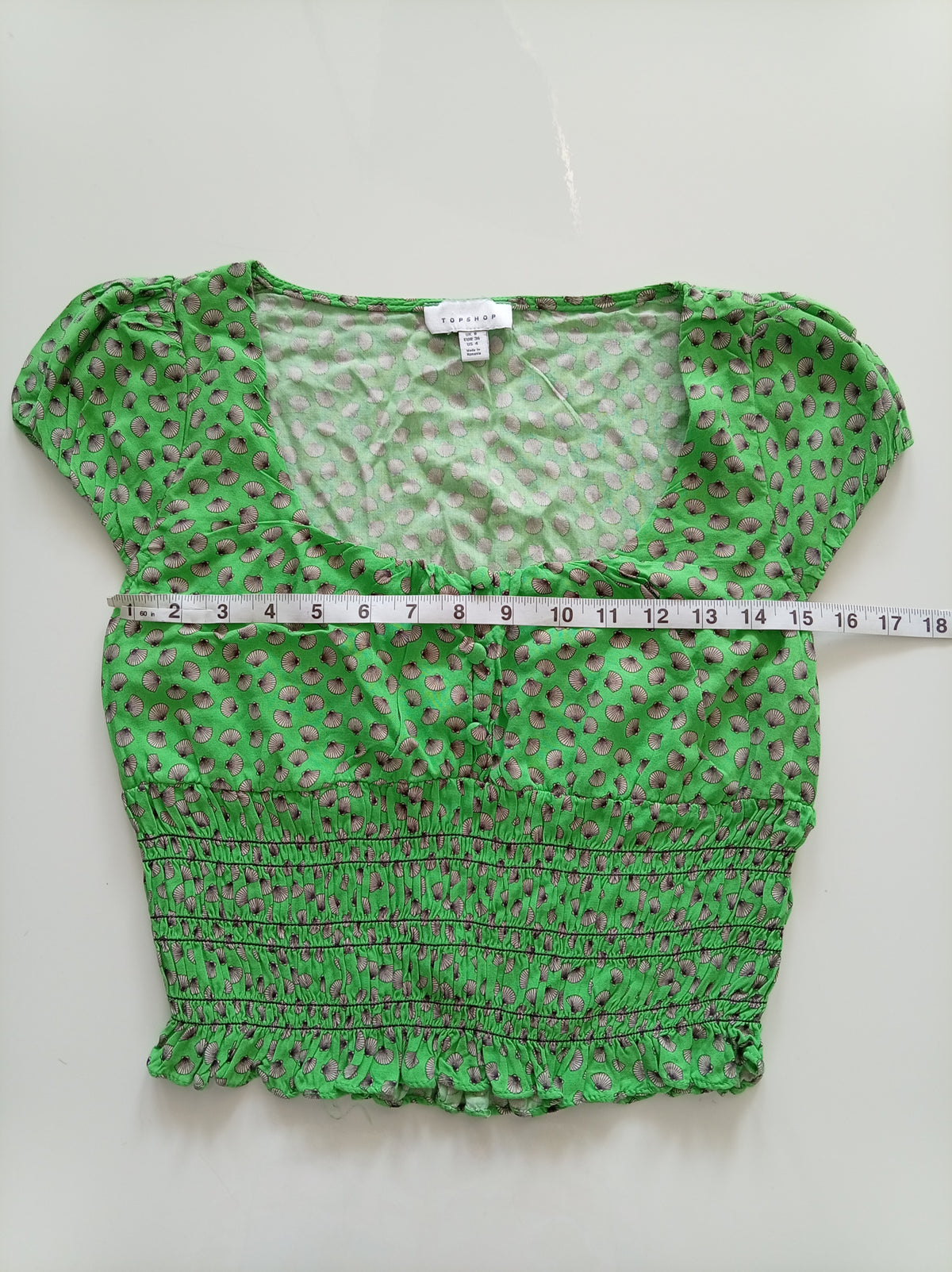 Topshop Green Seashell Print Shirred Crop Top UK 8