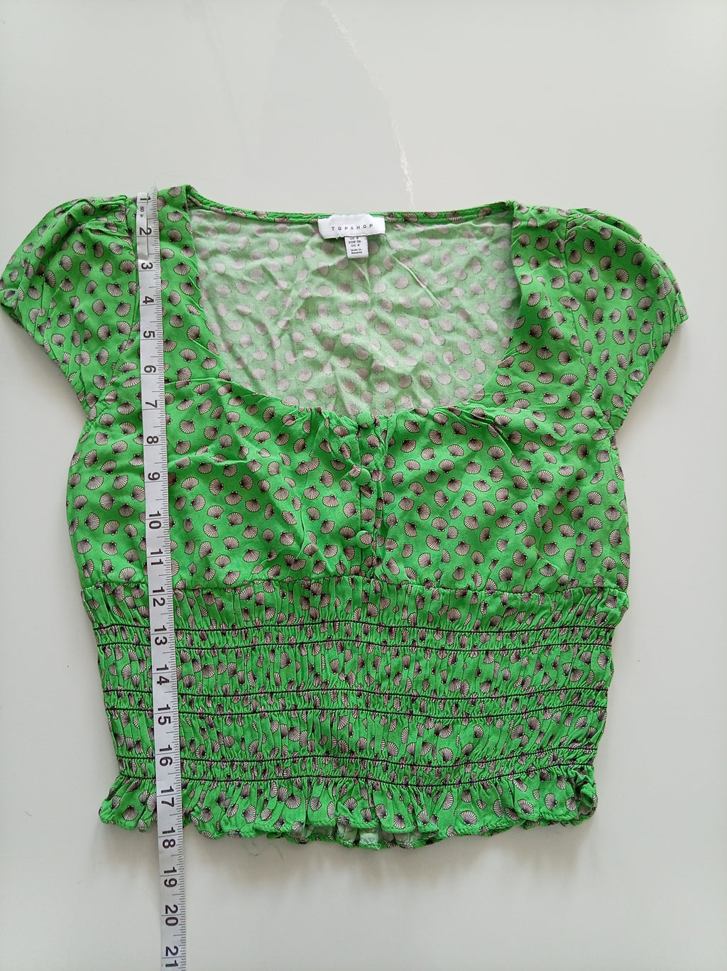 Topshop Green Seashell Print Shirred Crop Top UK 8