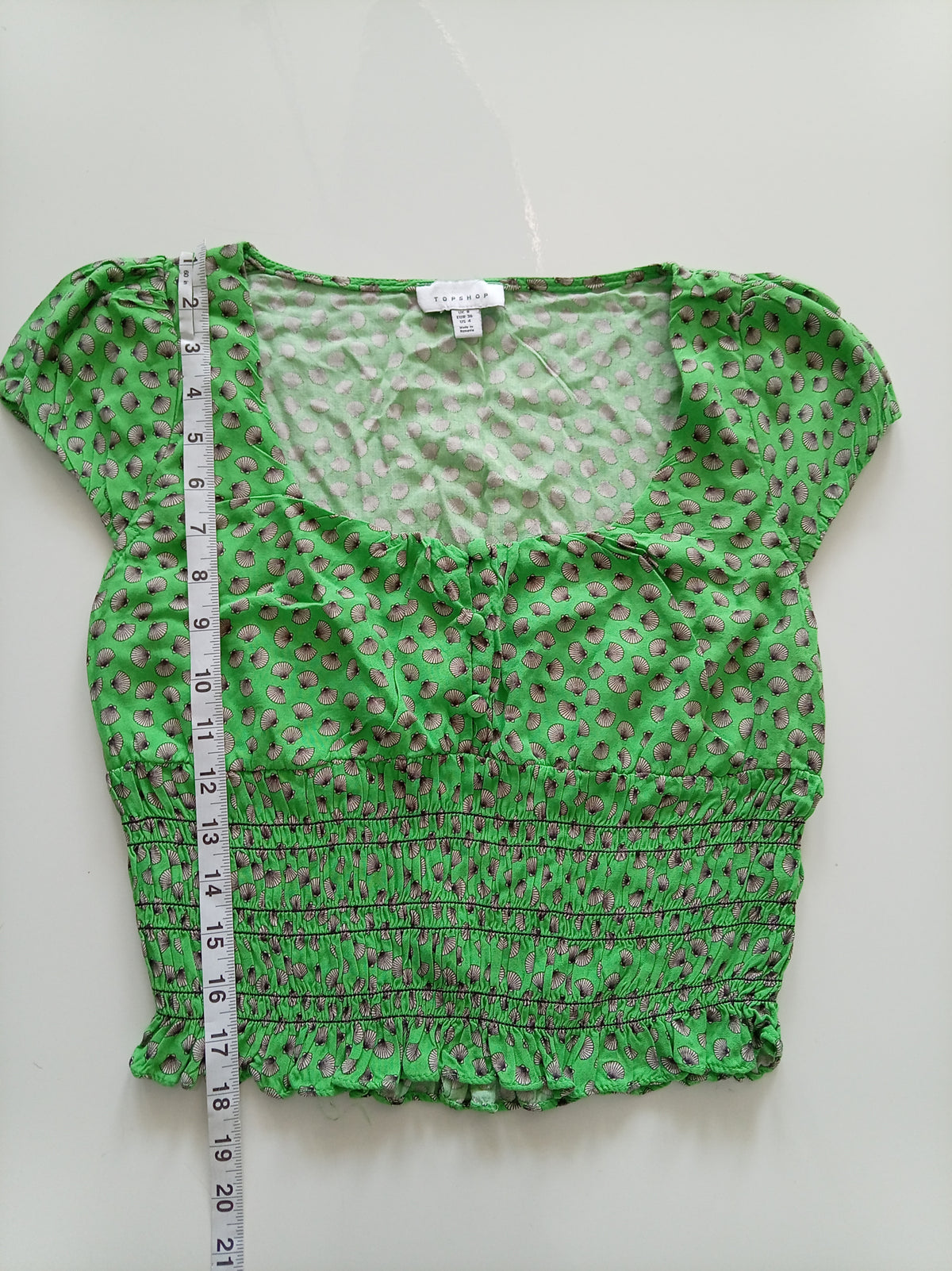 Topshop Green Seashell Print Shirred Crop Top UK 8