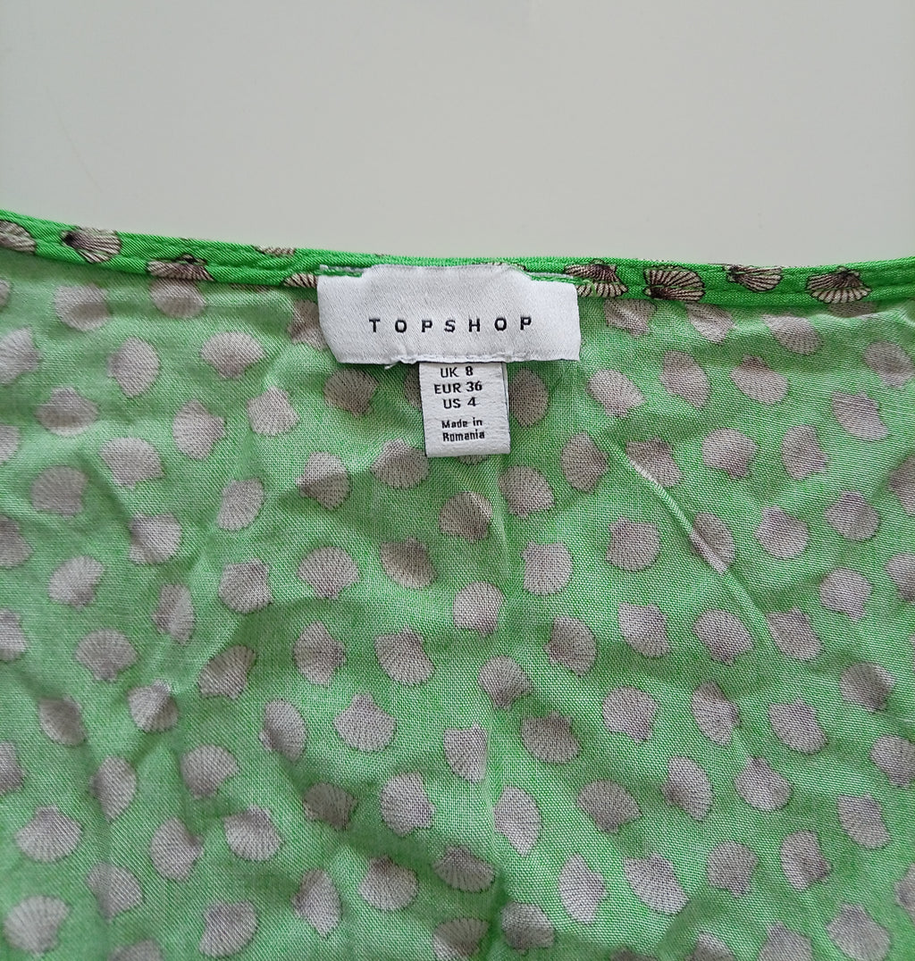 Topshop Green Seashell Print Shirred Crop Top UK 8