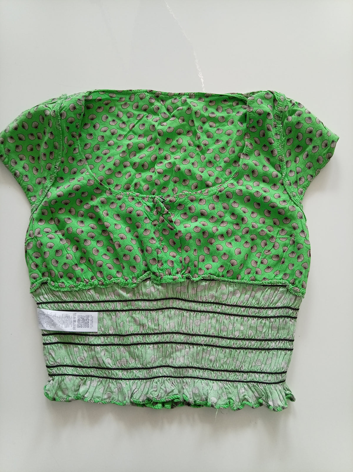 Topshop Green Seashell Print Shirred Crop Top UK 8