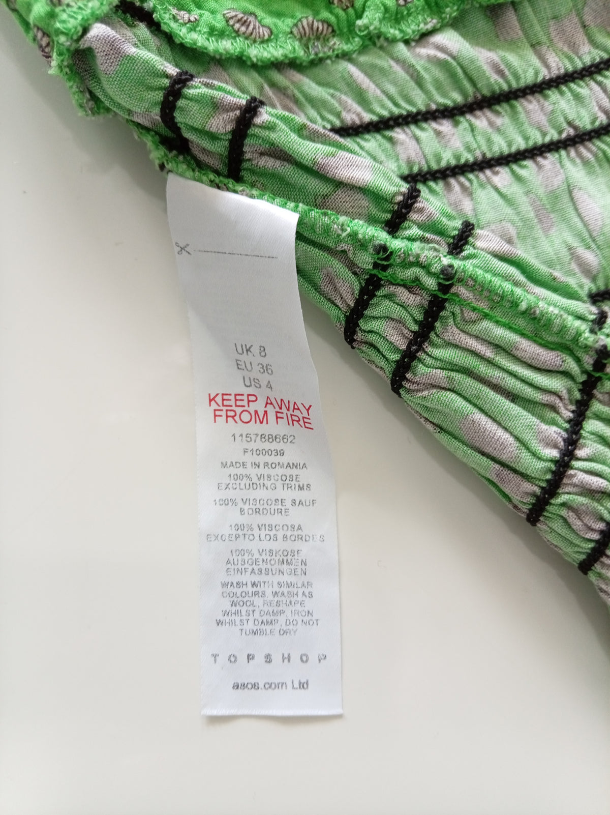 Topshop Green Seashell Print Shirred Crop Top UK 8