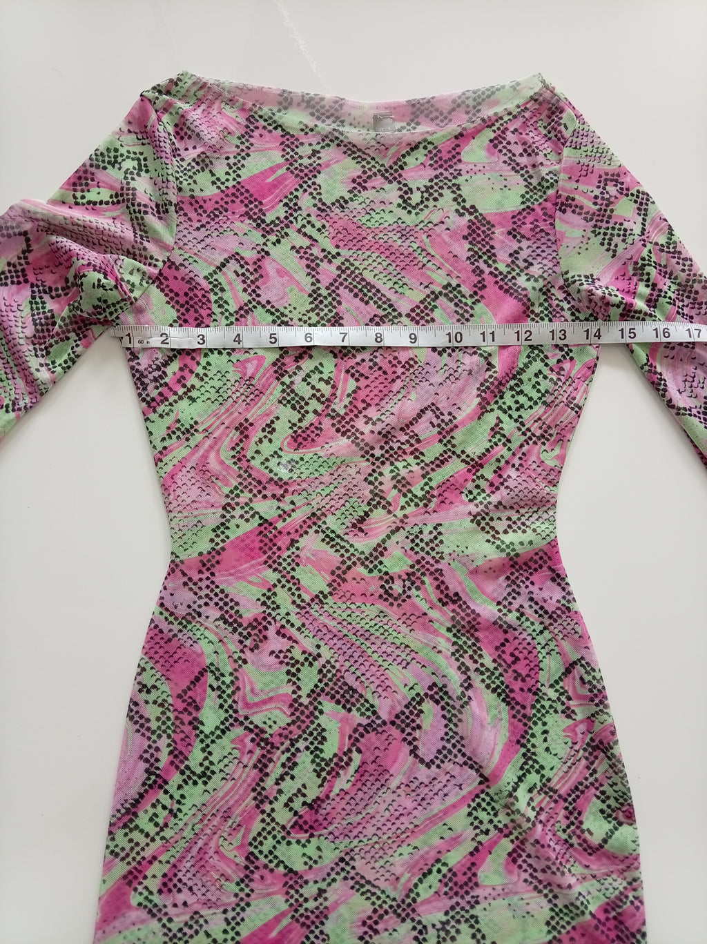 ASOS Design Pink & Green Snakeskin Mesh Bodycon Mini Dress – UK 8