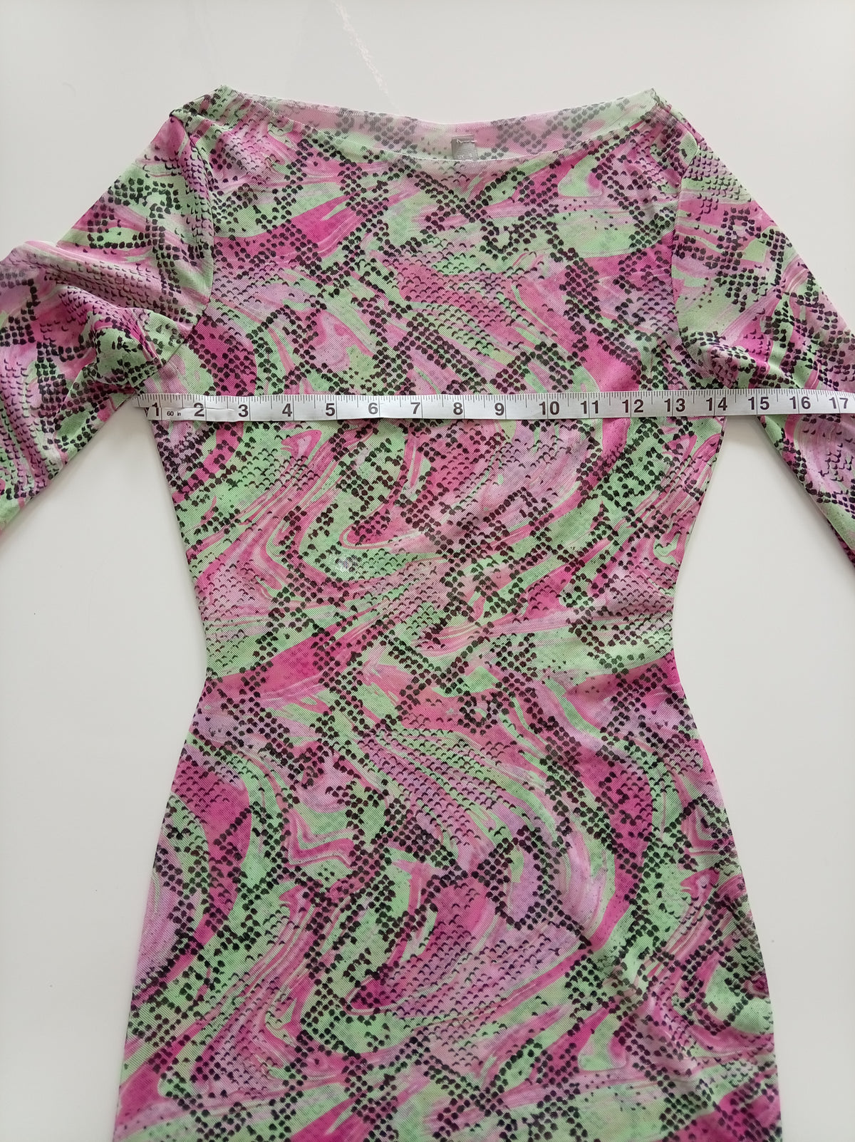 ASOS Design Pink & Green Snakeskin Mesh Bodycon Mini Dress – UK 8