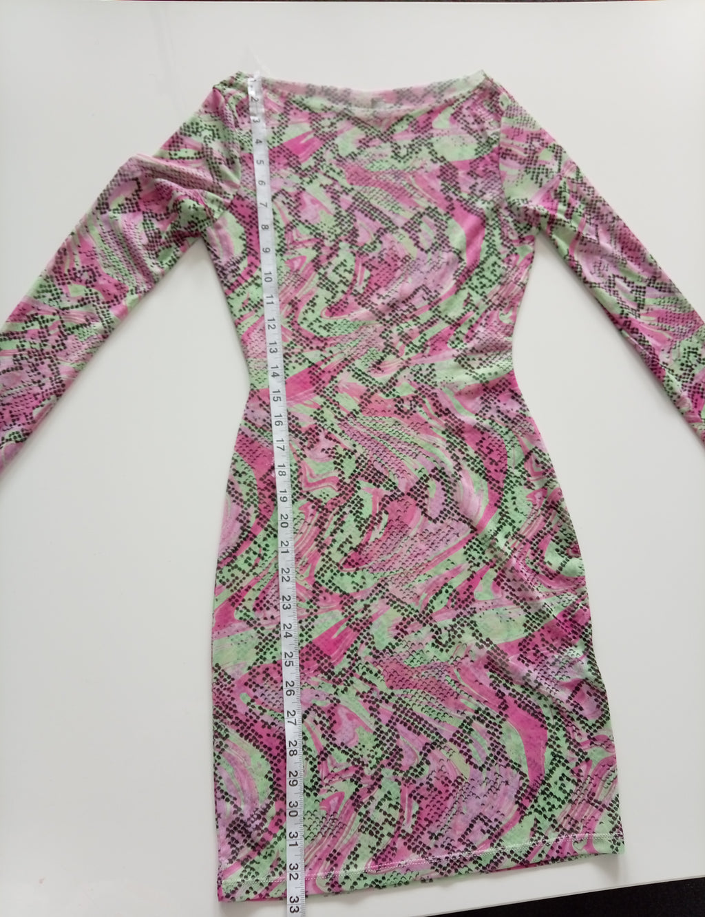 ASOS Design Pink & Green Snakeskin Mesh Bodycon Mini Dress – UK 8
