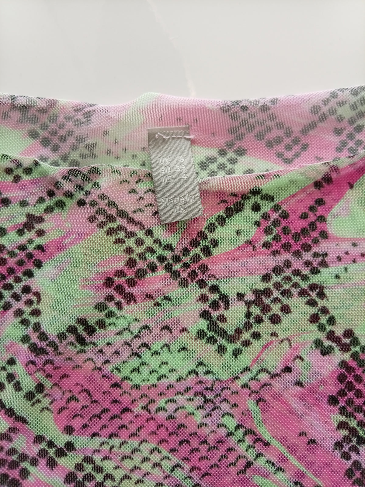 ASOS Design Pink & Green Snakeskin Mesh Bodycon Mini Dress – UK 8