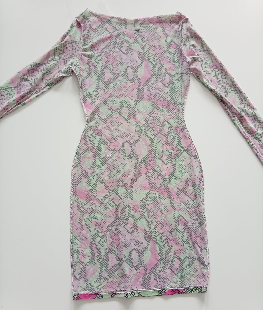 ASOS Design Pink & Green Snakeskin Mesh Bodycon Mini Dress – UK 8