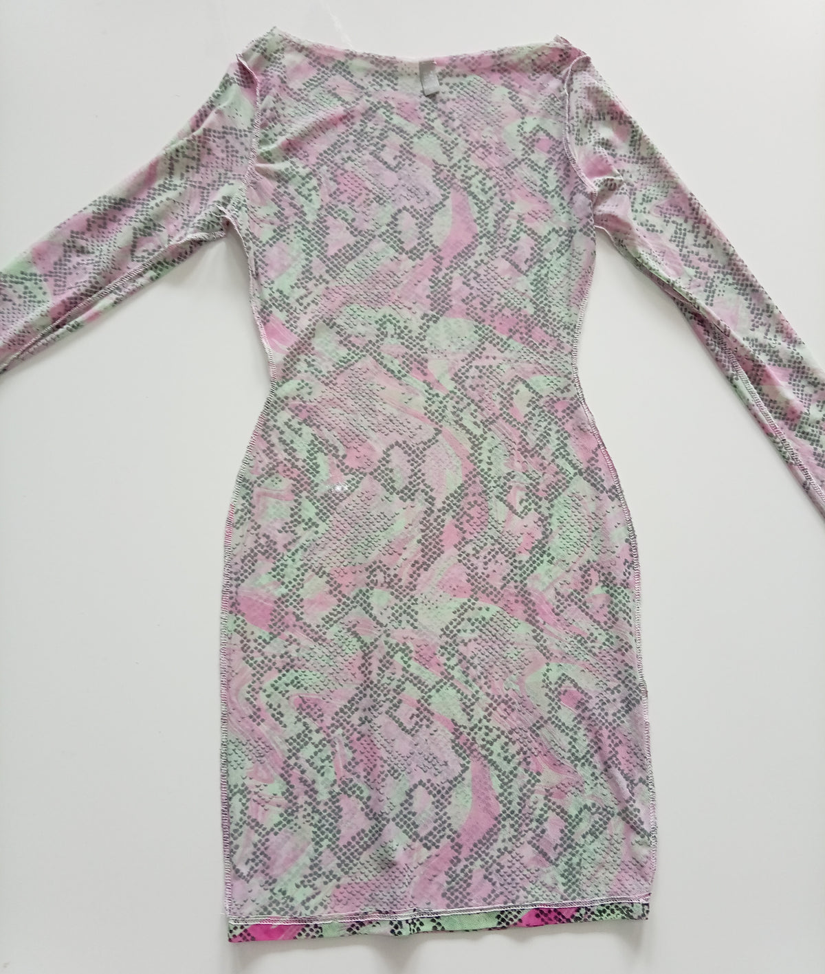 ASOS Design Pink & Green Snakeskin Mesh Bodycon Mini Dress – UK 8