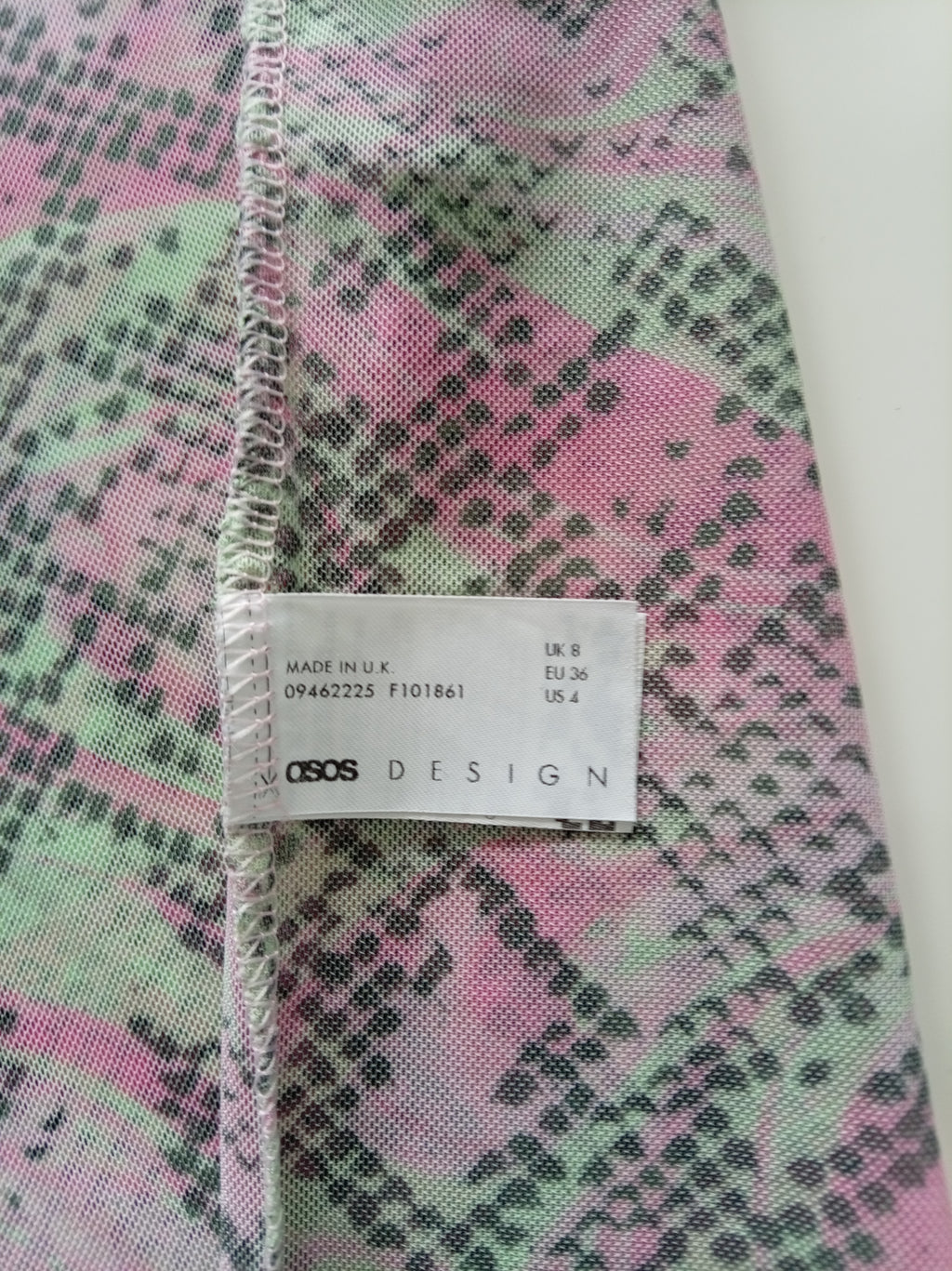 ASOS Design Pink & Green Snakeskin Mesh Bodycon Mini Dress – UK 8