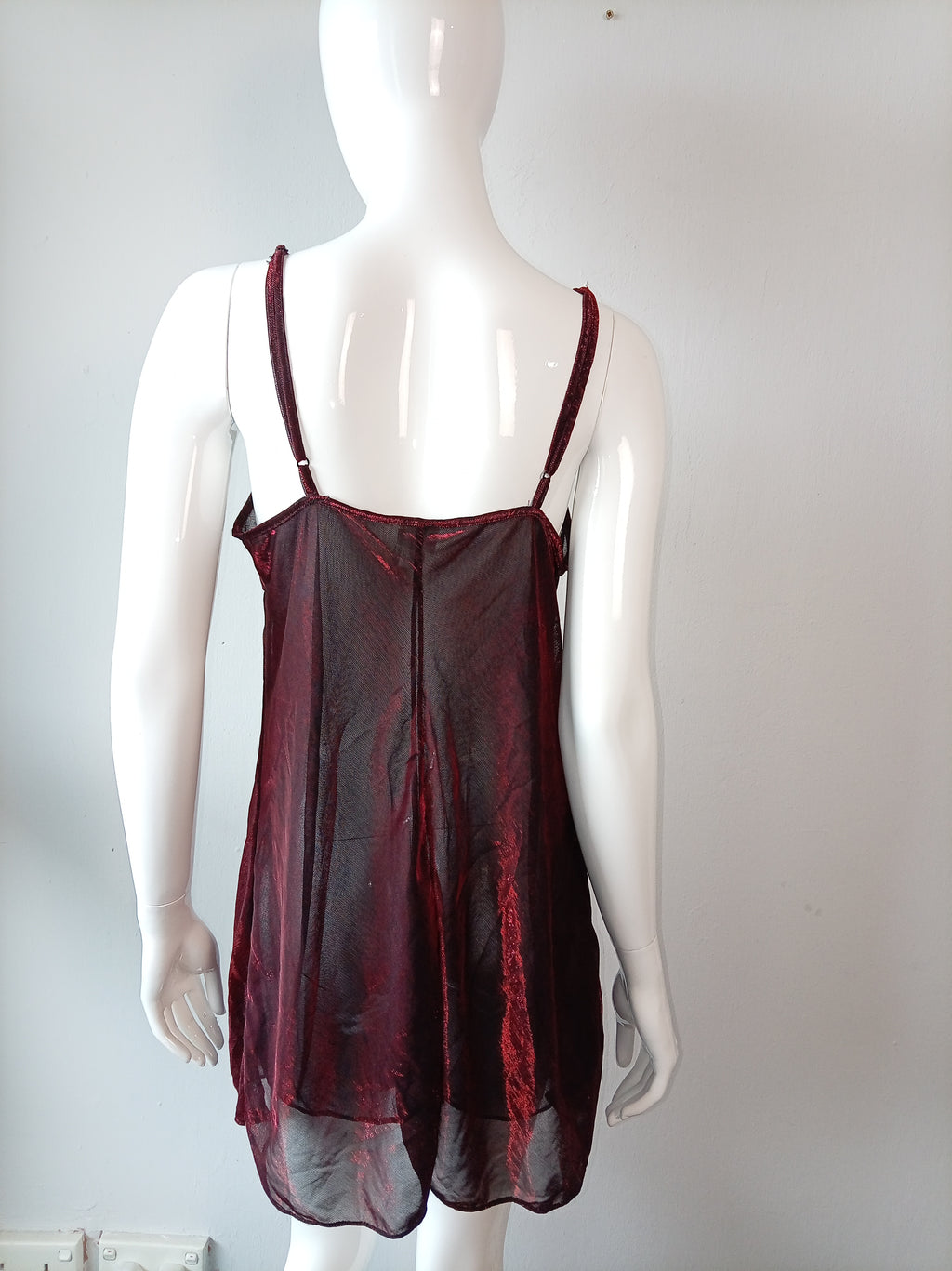 Juliana Collection Vintage Burgundy Metallic Sheer Slip Dress